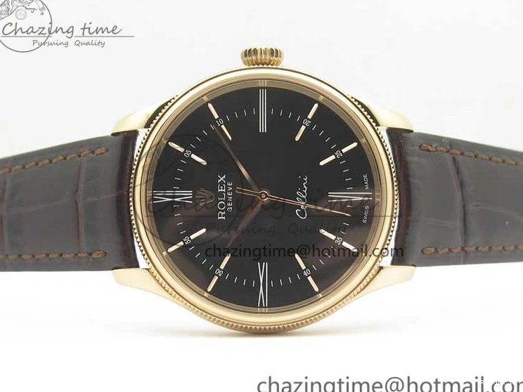 1222 Tailored Cellini Time 50509 RG MKF Best Edition Black Dial Roman Marker on Brown Leather Strap A3132 V 3406